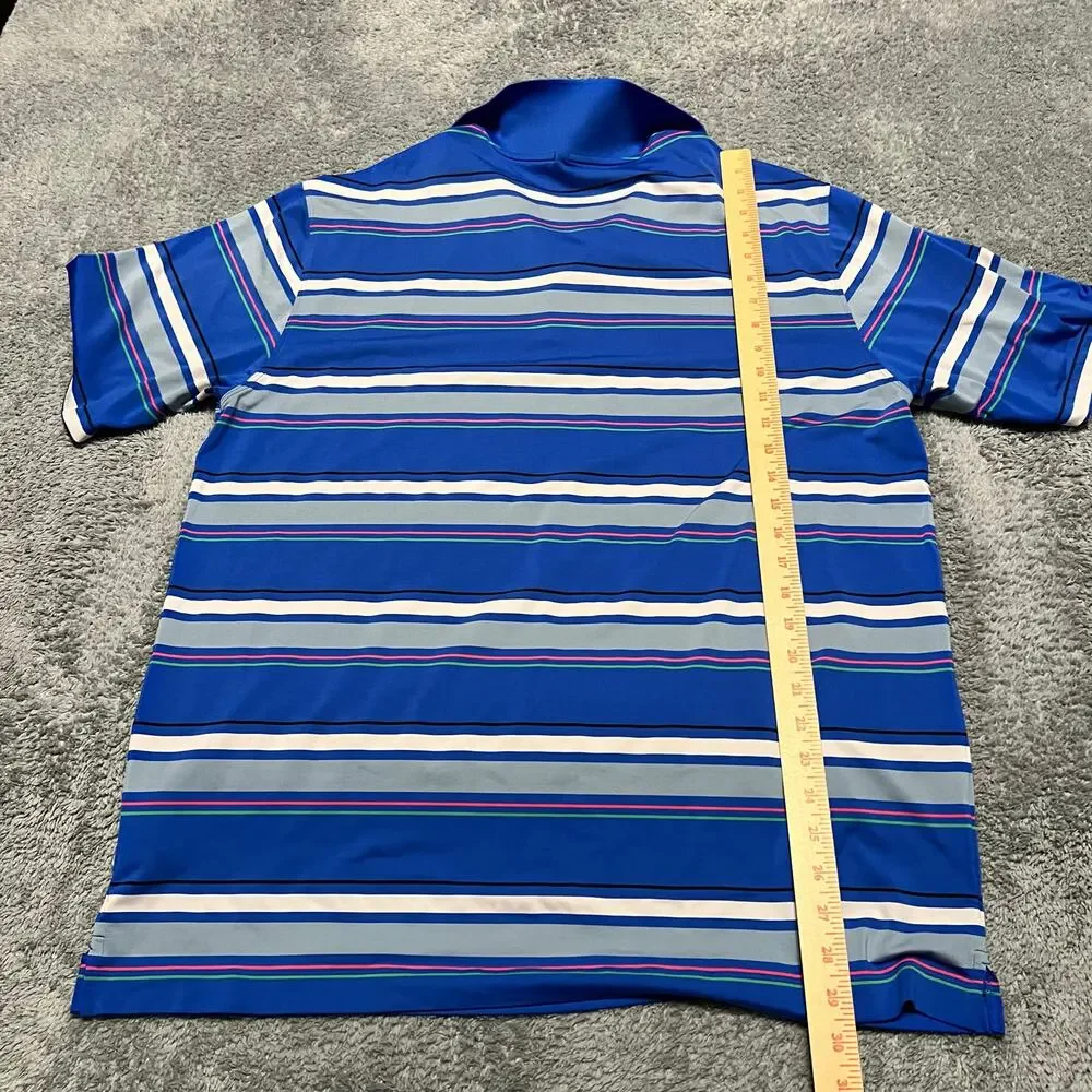 Nike Golf Polo Shirt Mens Large Blue Striped  Performance Dri Fit